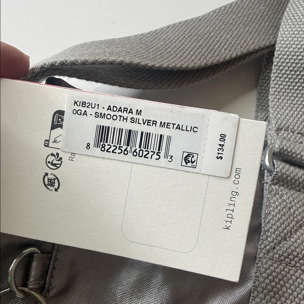 Kipling Adara Large Crossbody Tote Bag Smooth Silver Metallic